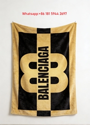 Balenciaga Black Gold BB Logo Flannel Sofa Throw Blanket Luxury Brand Cover BA032